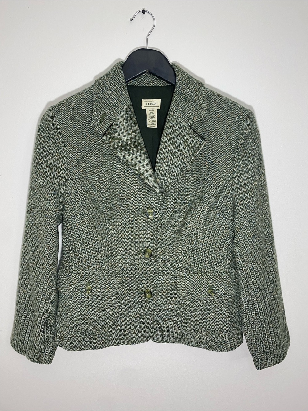 VTG L.L. Bean Women's Herringbone Tweed Wool Silk Misses Blazer Small petite